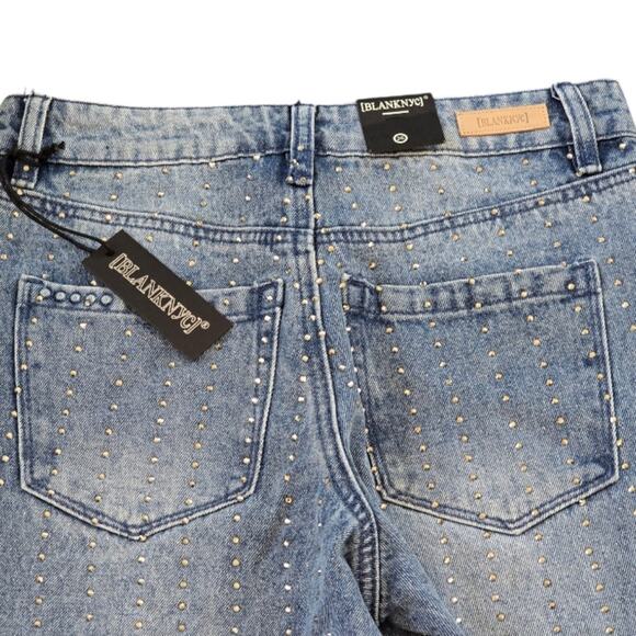 Blank NYC Rhinestone Studded Straight Leg Cropped Light Wash Jeans Size 26 New - Picture 10 of 15
